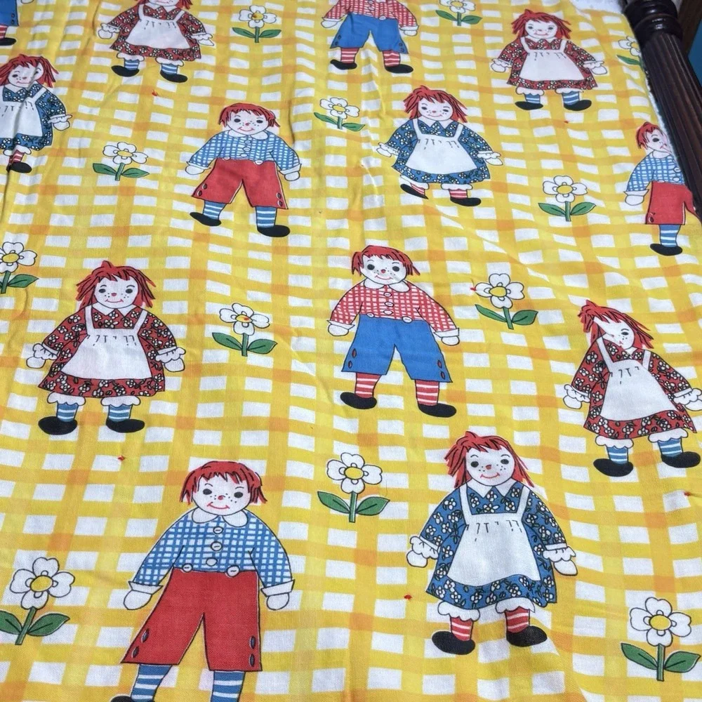 Raggedy Ann Andy Quilt Top Cover Crib Lap Colorful Yellow Gingham 45 X 40